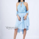 Abito midi damascato PF116 CELESTE PAOLA FORTI 