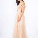 abito piume e fiori glitter JC35022 CHAMPAGNE MARICLA ELEGANCE 