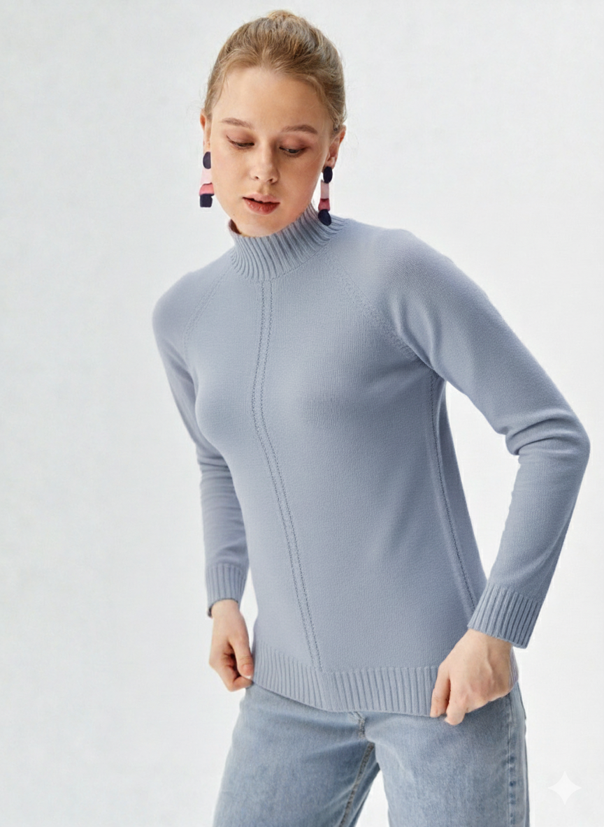 Maglia 100% lana lupetto lavorato CF4399 INDACO CARLA FERRONI 