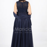 abito lungo spalla largo ricamato JC36036 BLU MARICLA ELEGANCE 