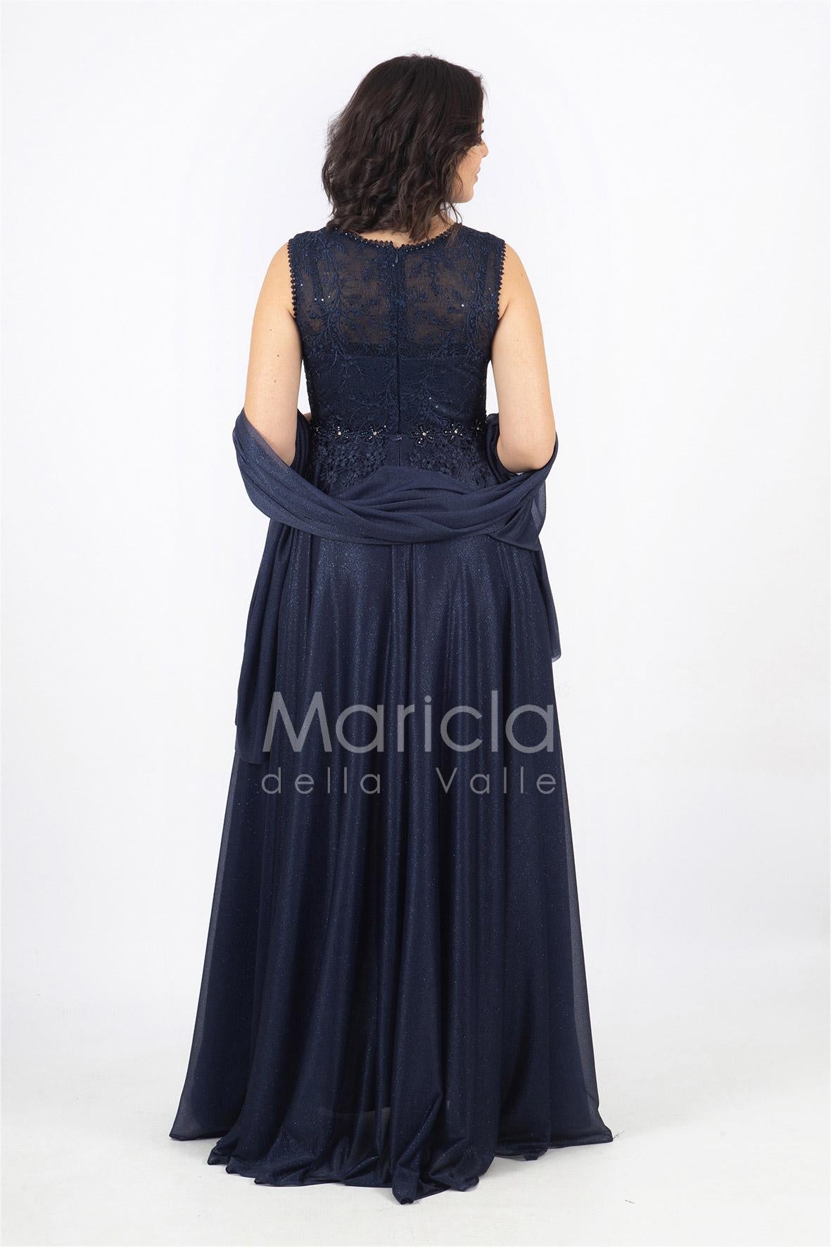 abito lungo spalla largo ricamato JC36036 BLU MARICLA ELEGANCE 