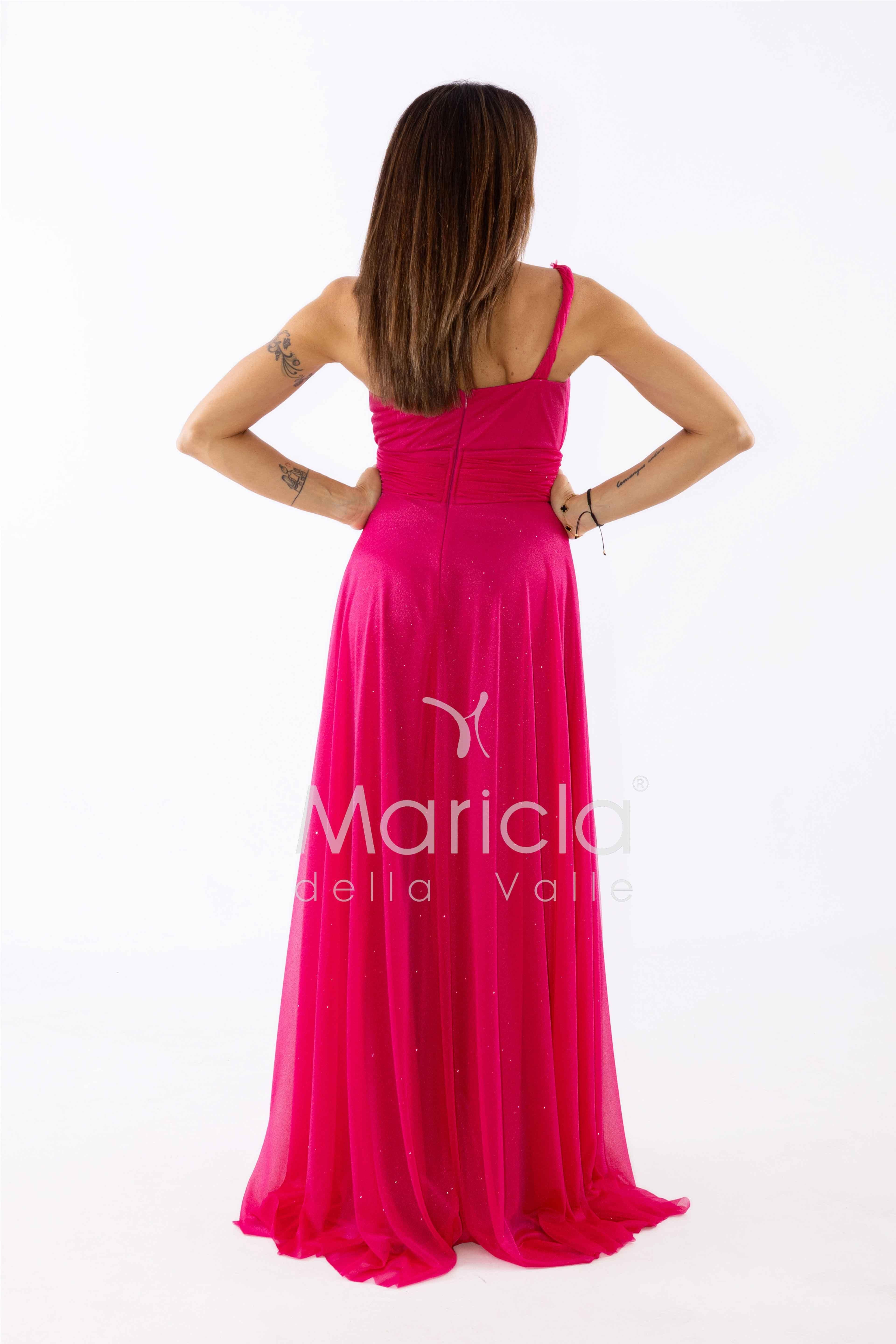 abito monospalla glitter FI7015 FUCSIA MARICLA ELEGANCE 