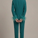 tailleur con collo raso e piume NC1426 PETROLIO MARICLA ELEGANCE 