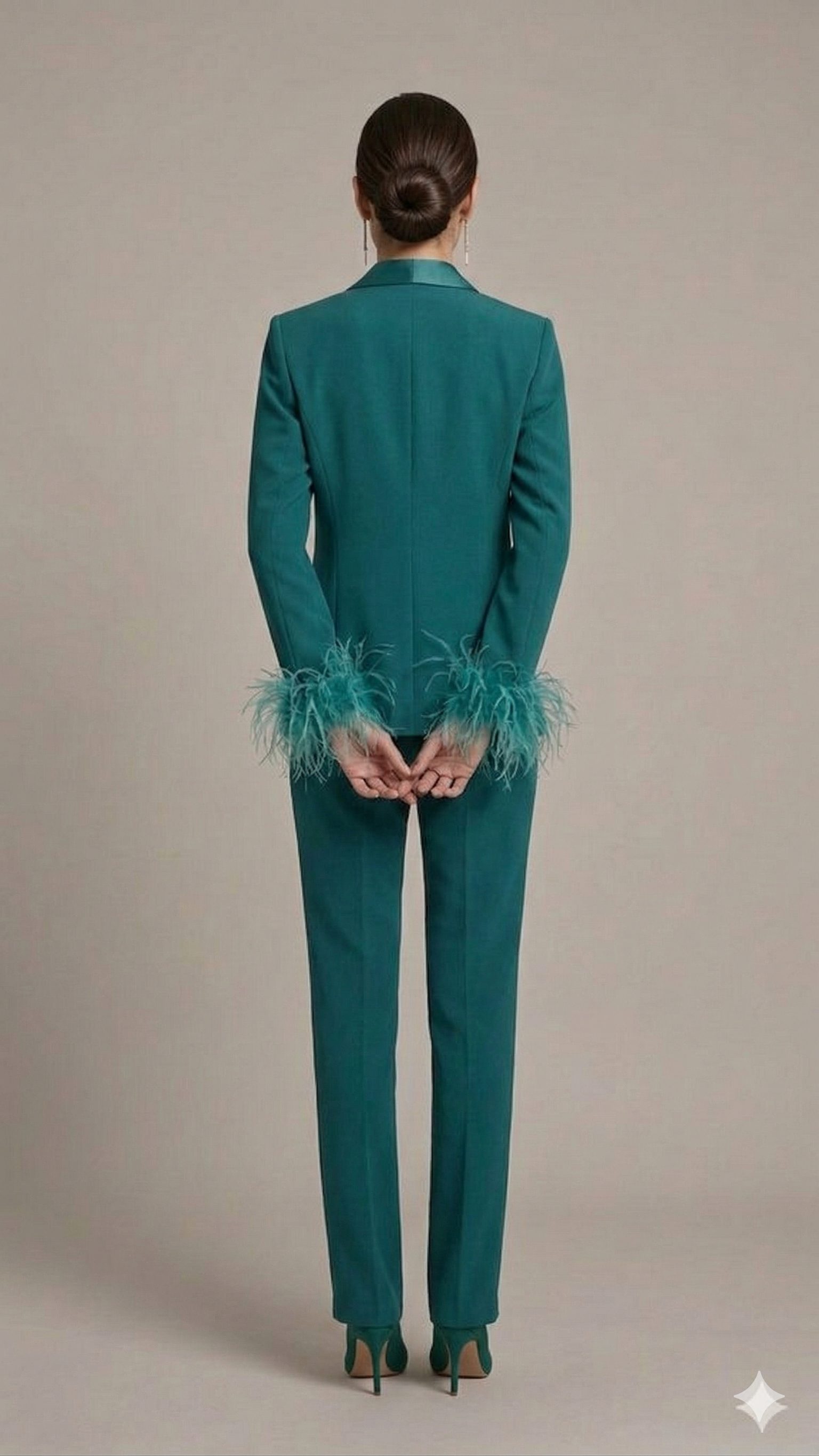 tailleur con collo raso e piume NC1426 PETROLIO MARICLA ELEGANCE 