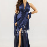 abito lungo incrocio plisse JC35267 BLU MARICLA ELEGANCE 