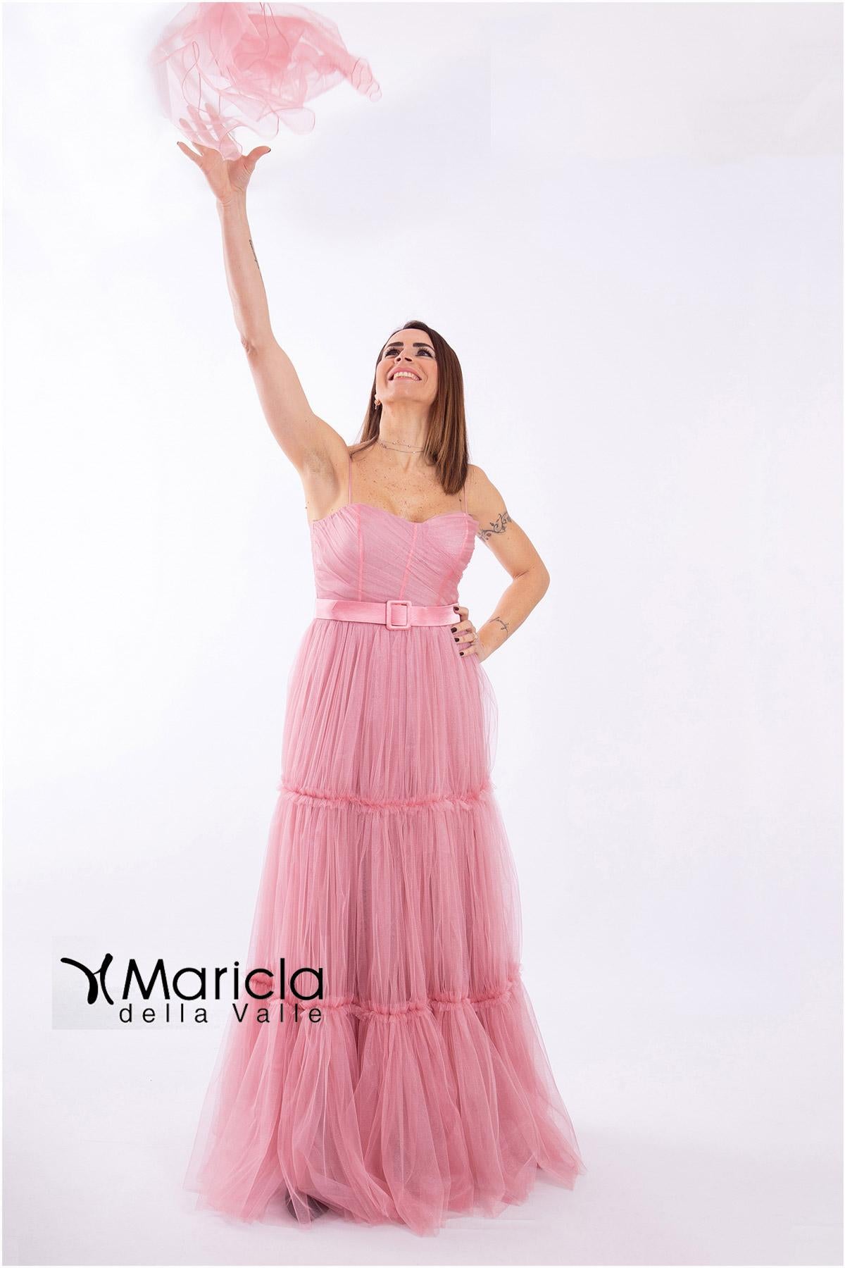 lungo toulle c/cintura AR3095 ROSA MARICLA ELEGANCE 