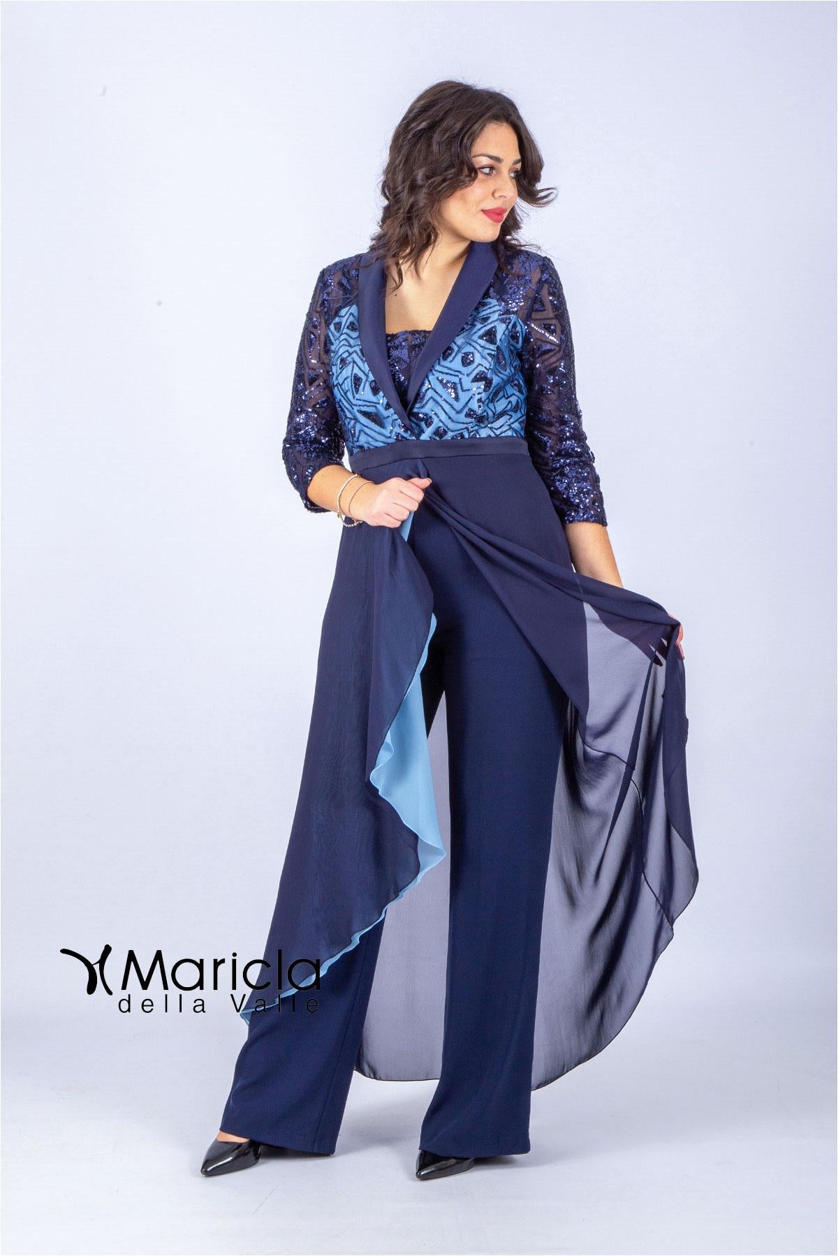 man.3/4 ricamo PF112 BLU PAOLA FORTI 