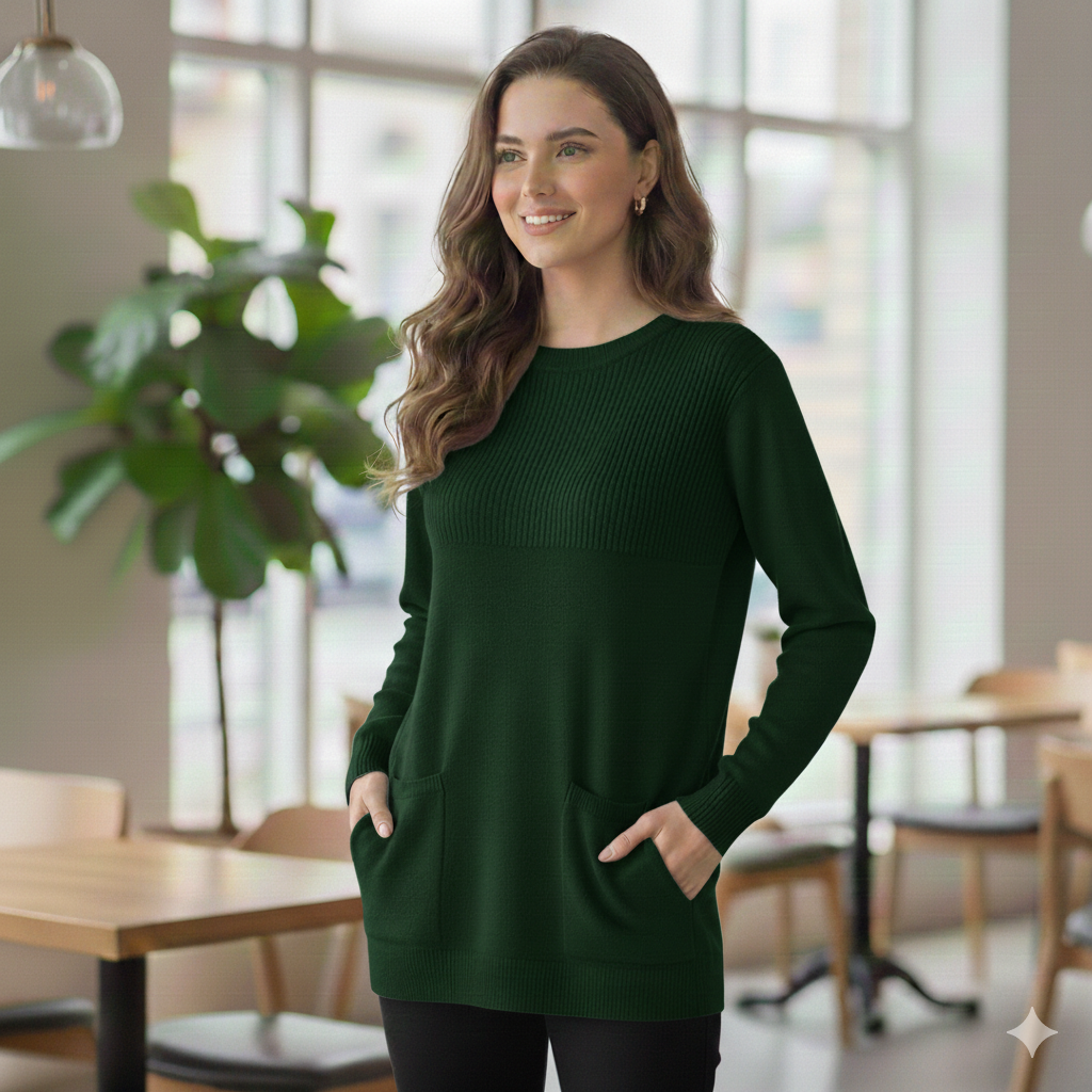 Maglia 100% lana nido d'ape CF4385 VERDE CARLA FERRONI 