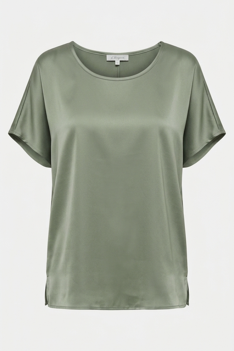 Blusa in Satin a Manica Corta tinta unita DB10886 ORIGANO MARICLA 
