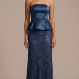 Abito con baschina e paillettes FI11187 BLU MARICLA ELEGANCE 
