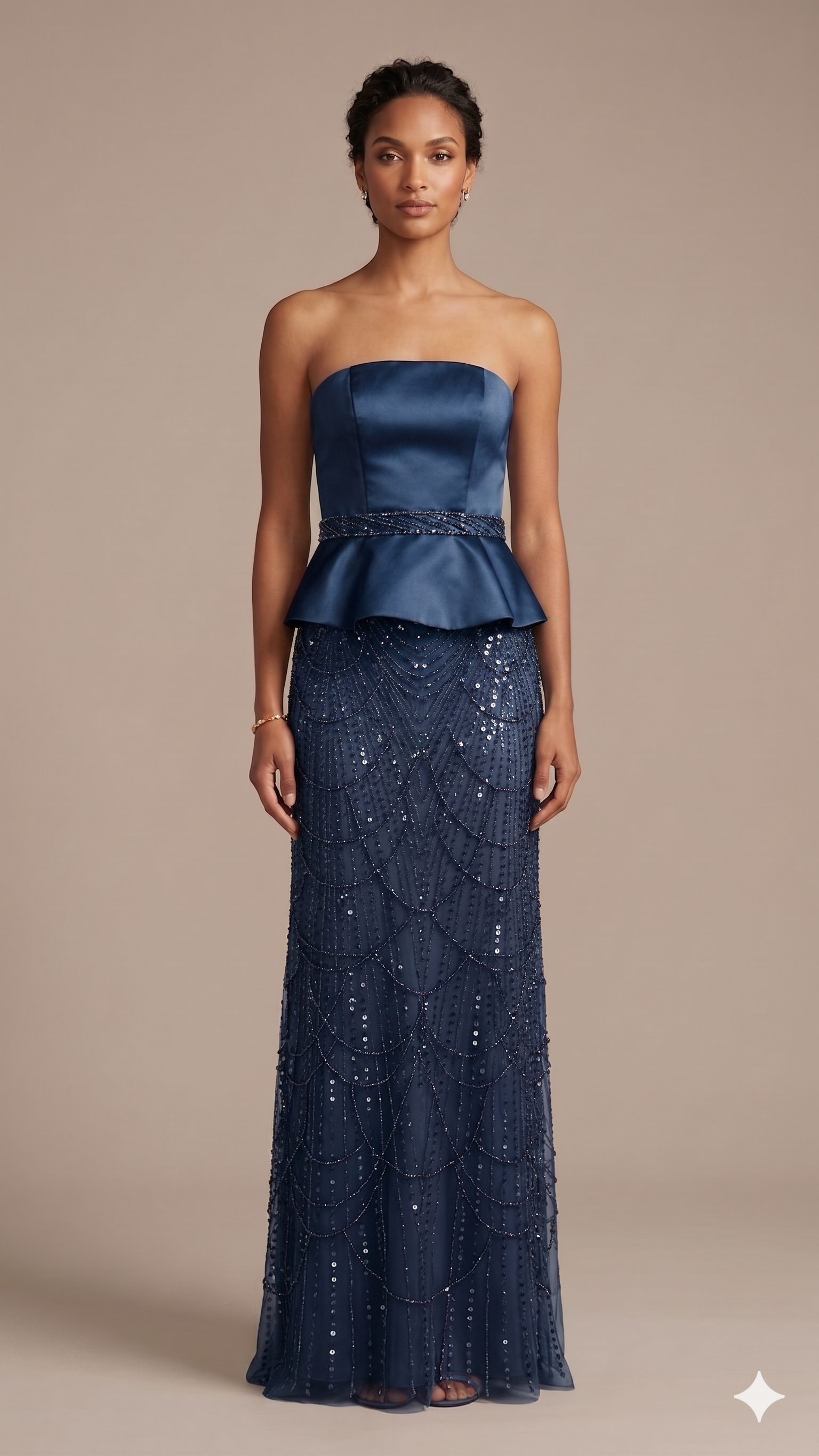 Abito con baschina e paillettes FI11187 BLU MARICLA ELEGANCE 