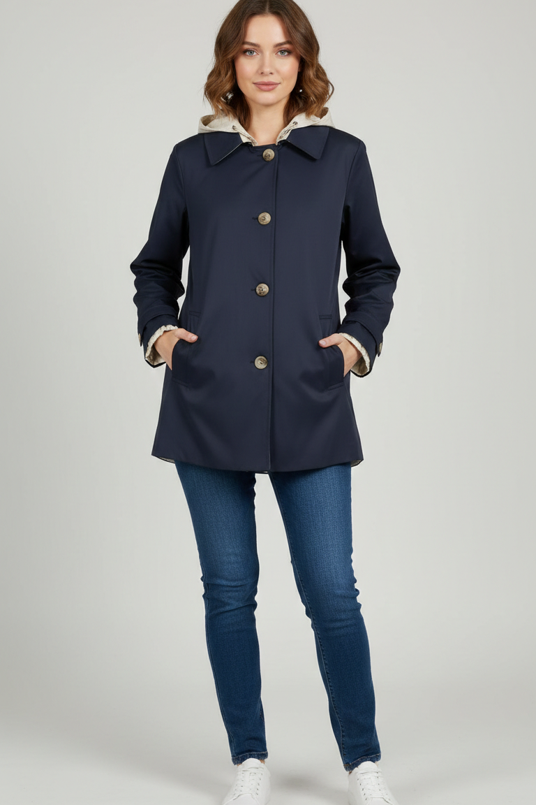 Giaccone caban reversibile cappuccio CF22196 BLU CARLA FERRONI 