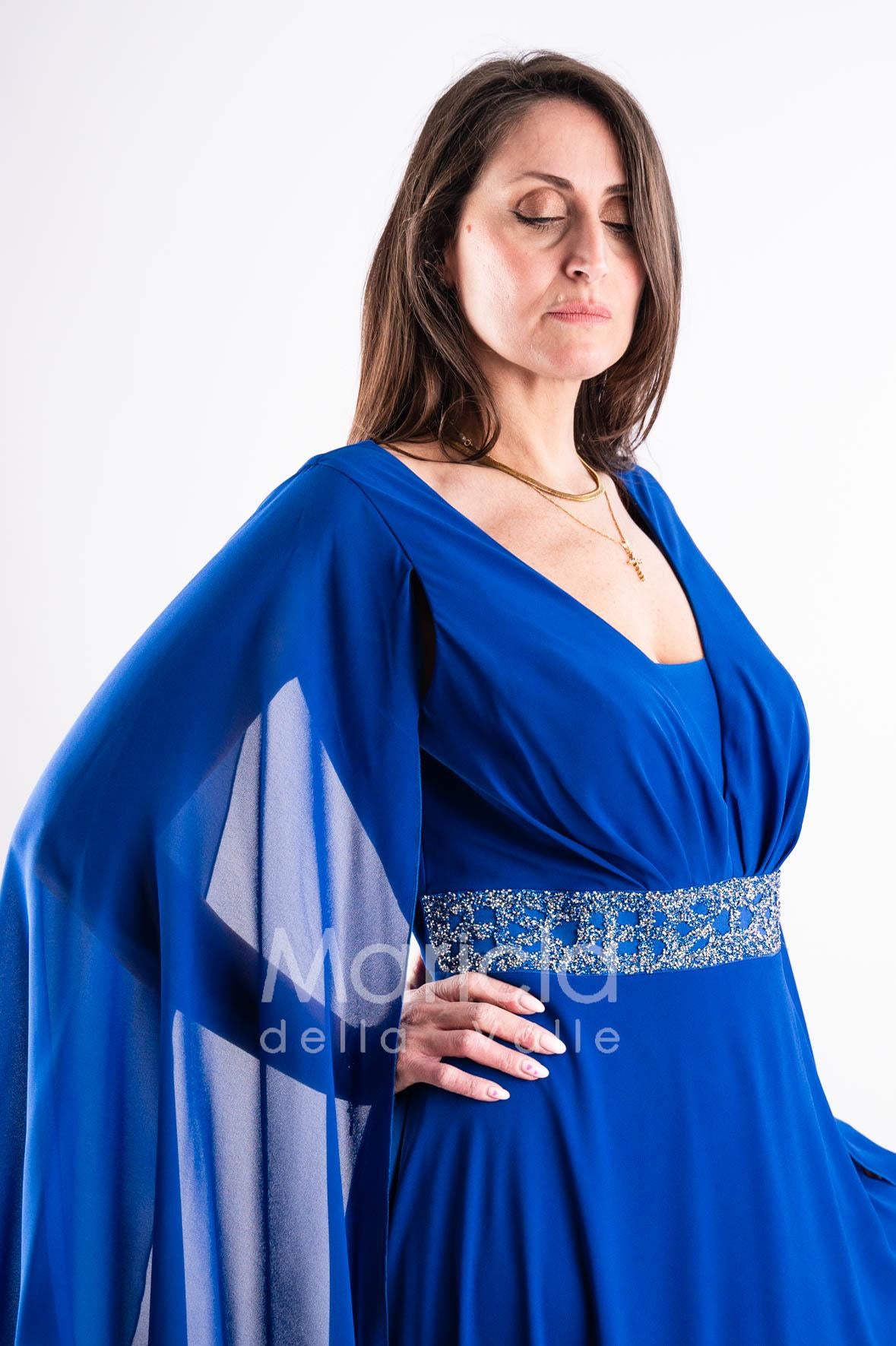 abito lungo con strass e manica aperta PF314 ROYAL PAOLA FORTI 