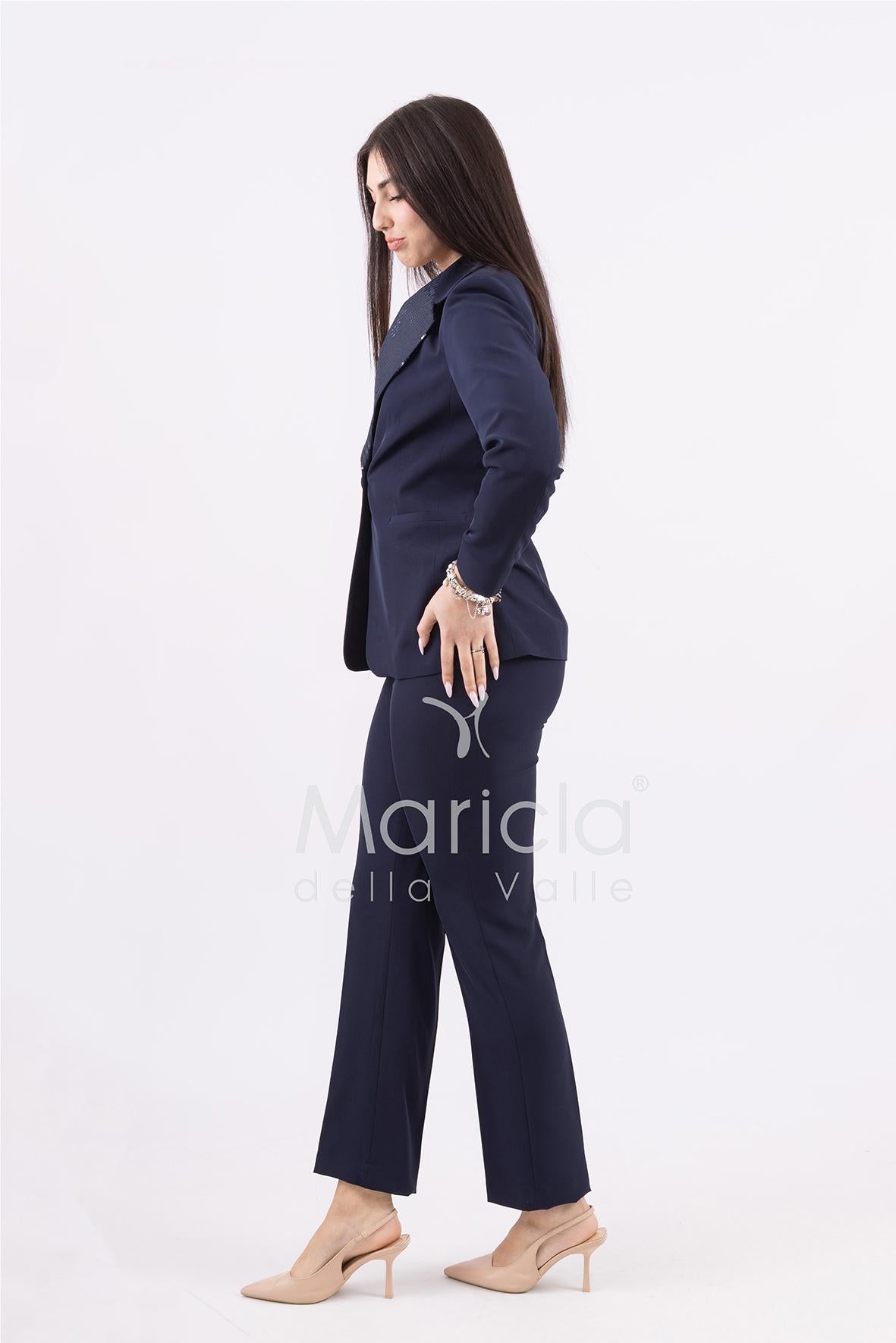 Tailleur con collo in paillettes ROMI3864 BLU MARICLA 
