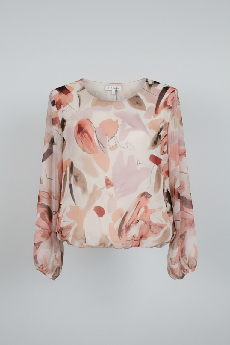 Blusa Leggera in Chiffon con Stampa Astratta Acquerello GR2040 ROSA MARICLA 
