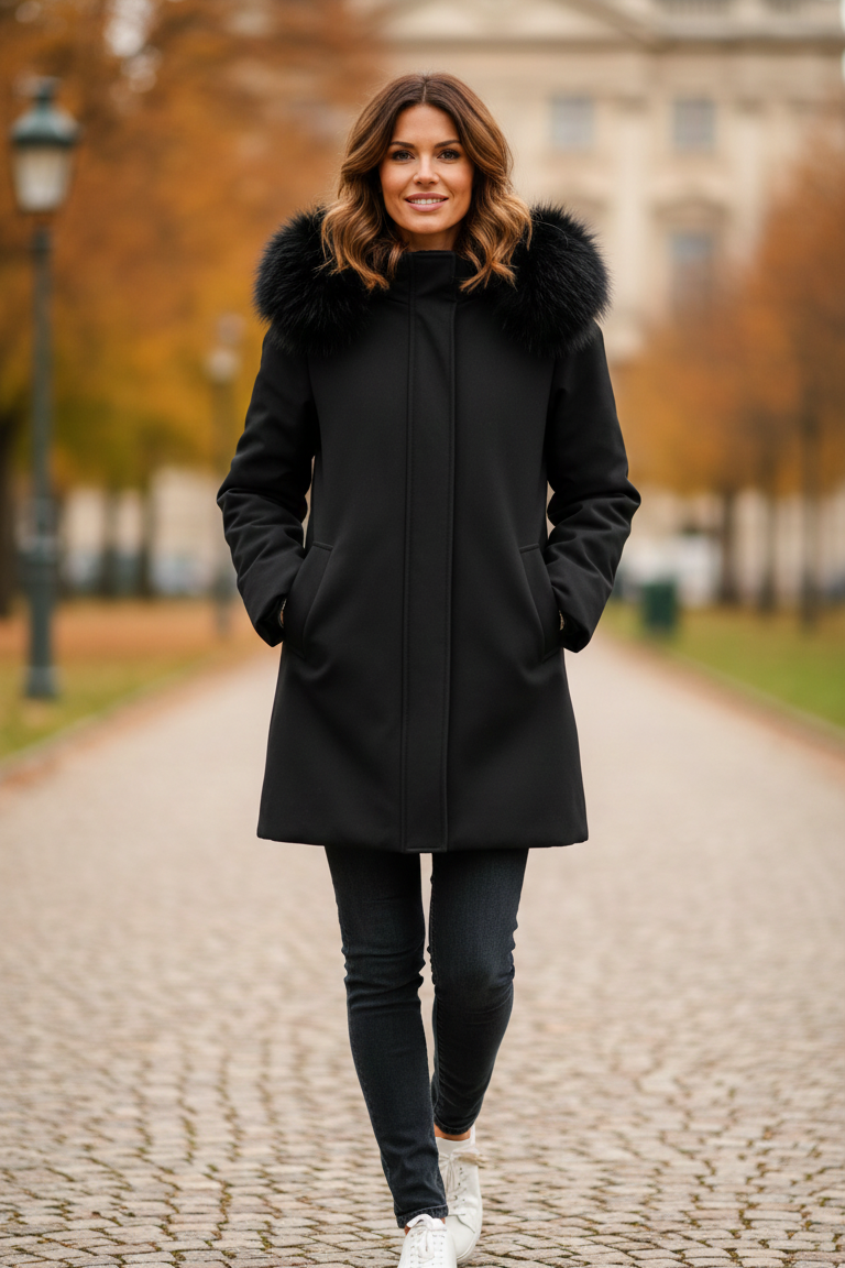 Giaccone con cappuccio in pelliccia LIN3440 NERO MARICLA 