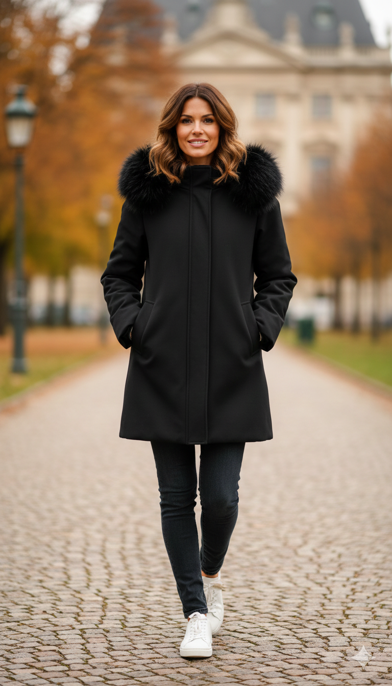 Giaccone con cappuccio in pelliccia LIN3440 NERO MARICLA 