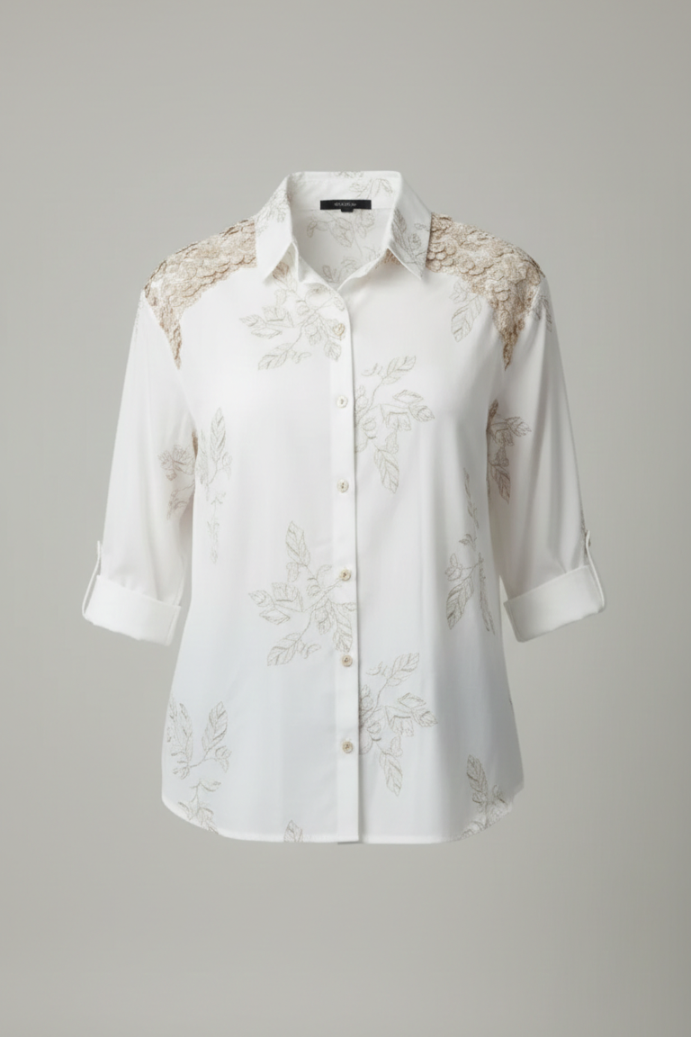 Camicia Ricami Floreali e Inserti in Pizzo DALIA BIANCO MARICLA 