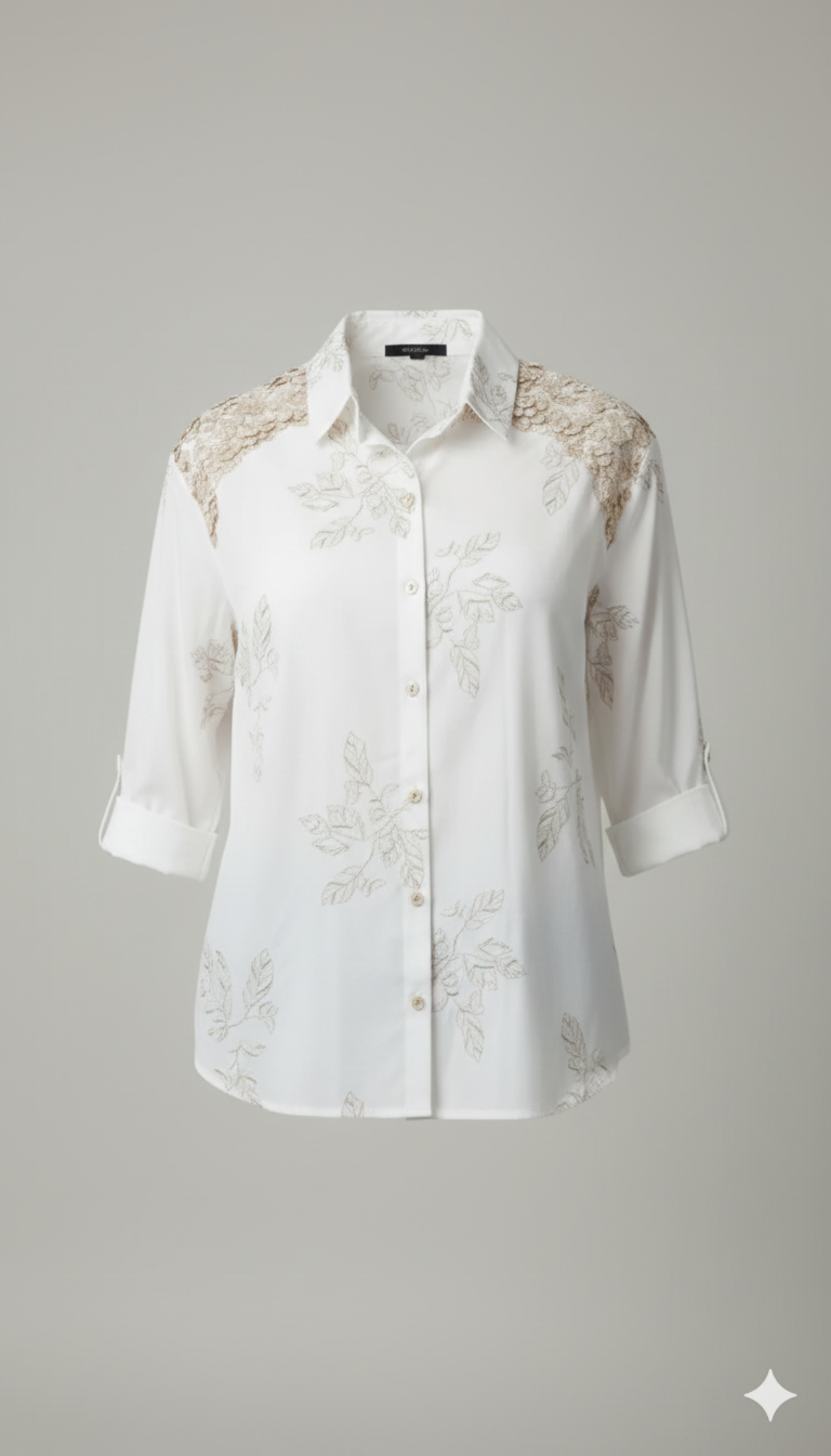 Camicia Ricami Floreali e Inserti in Pizzo DALIA BIANCO MARICLA 