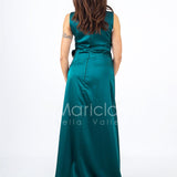 abito lungo con fusciacca e fiore RG4227 VERDE GIGLI CERIMONIA 