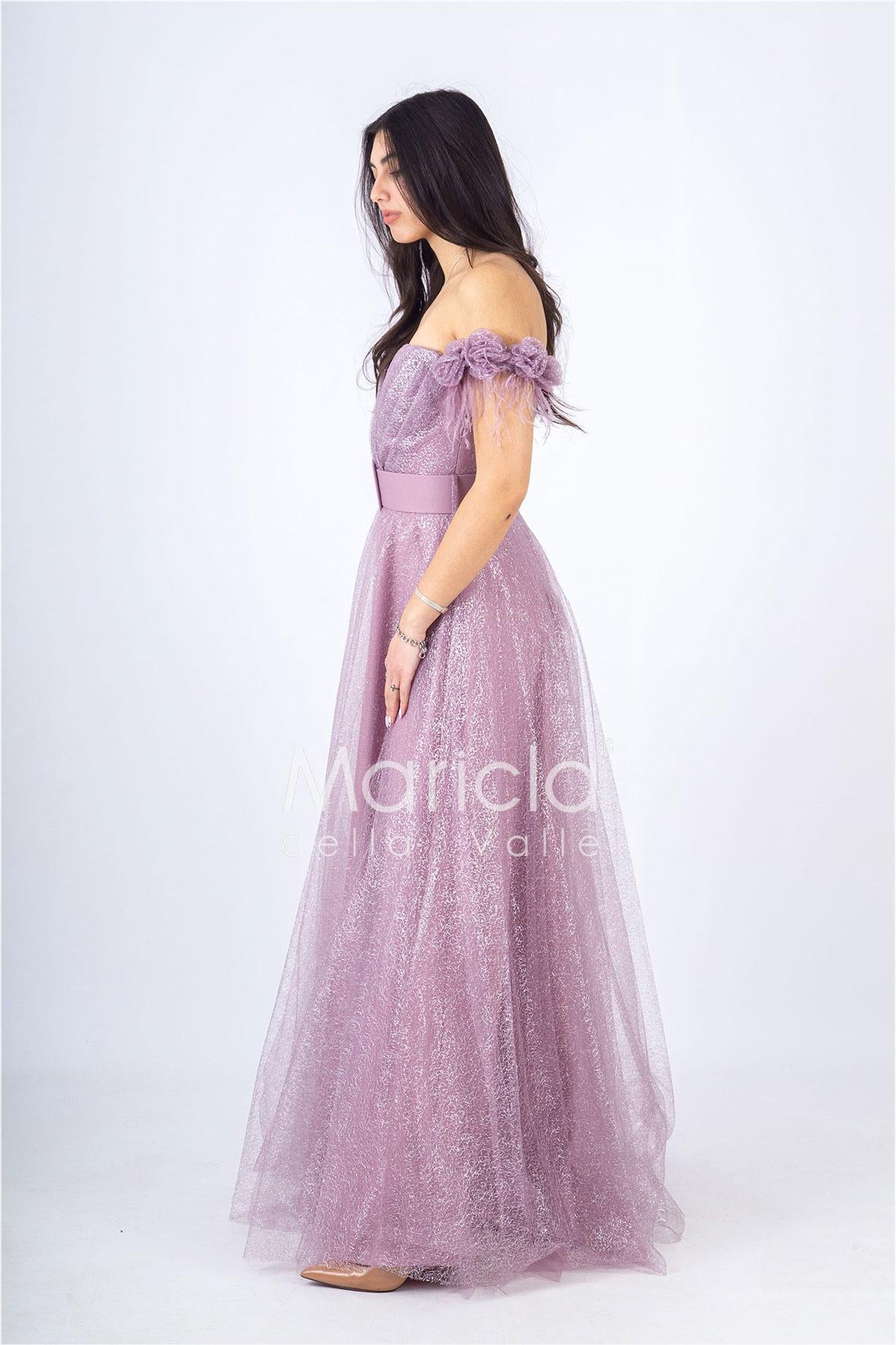 abito piume e fiori glitter JC35022 UVA MARICLA ELEGANCE 