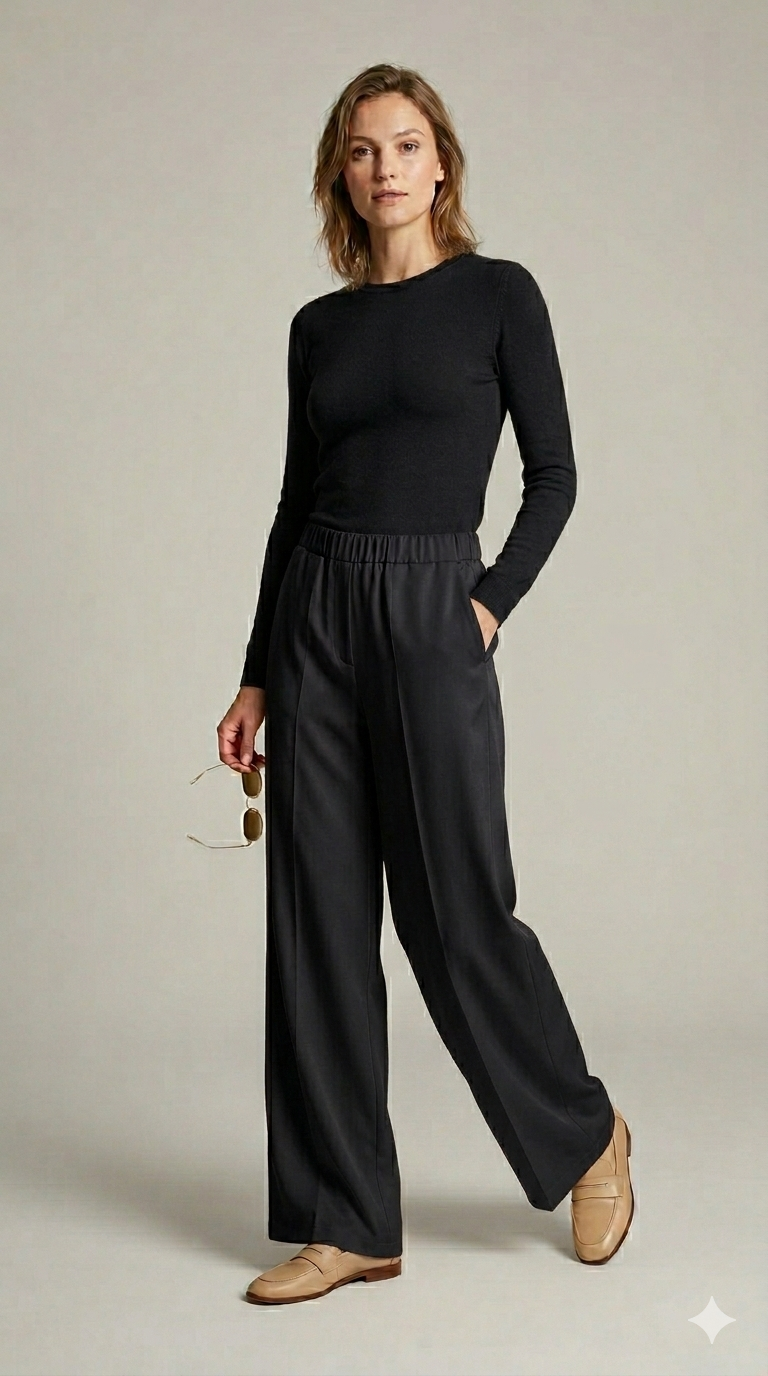 pantalone palazzo tasca PER26106 NERO MARICLA 