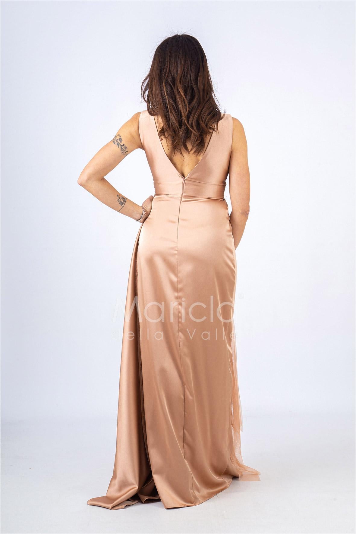 abito lungo spilla piume RG4223 BRONZO GIGLI CERIMONIA 
