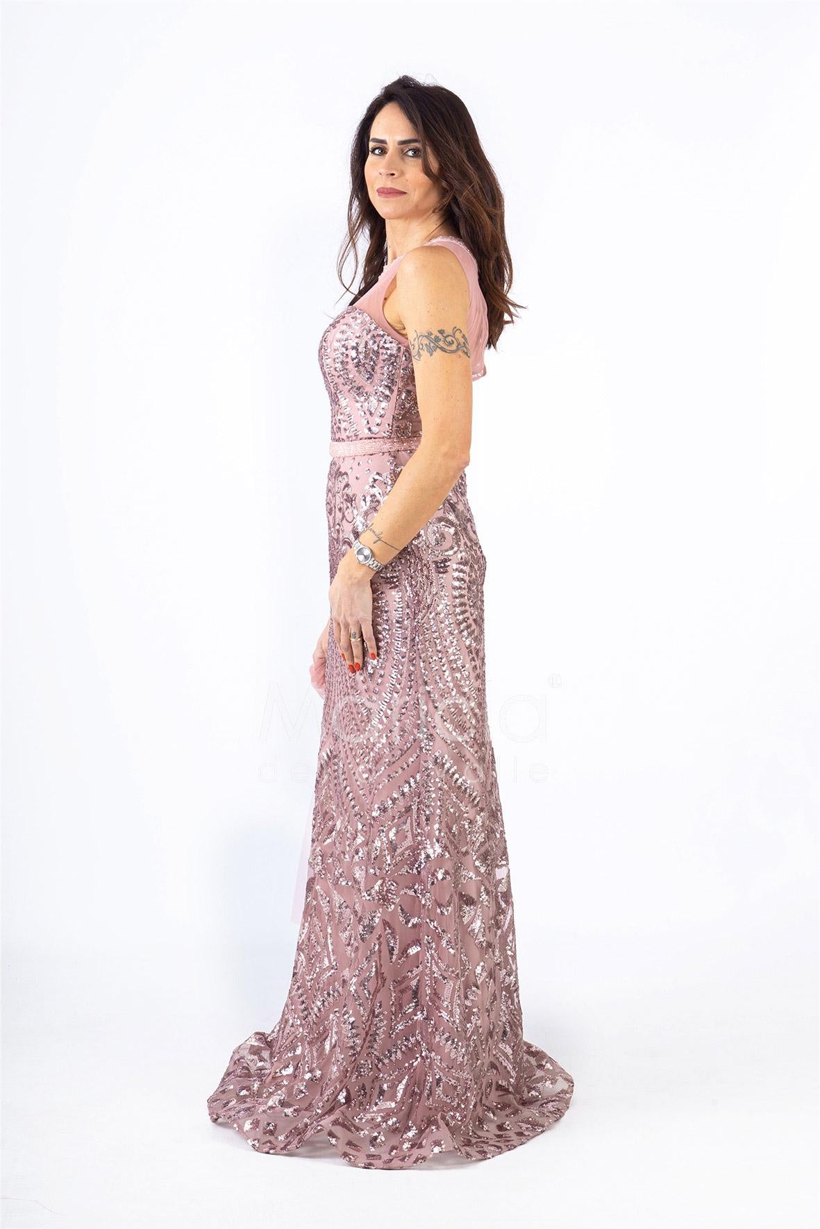 lungo paiette sirena RG4239 ROSA GIGLI CERIMONIA 
