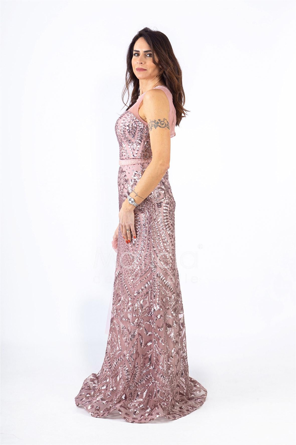 lungo paiette sirena RG4239 ROSA GIGLI CERIMONIA 