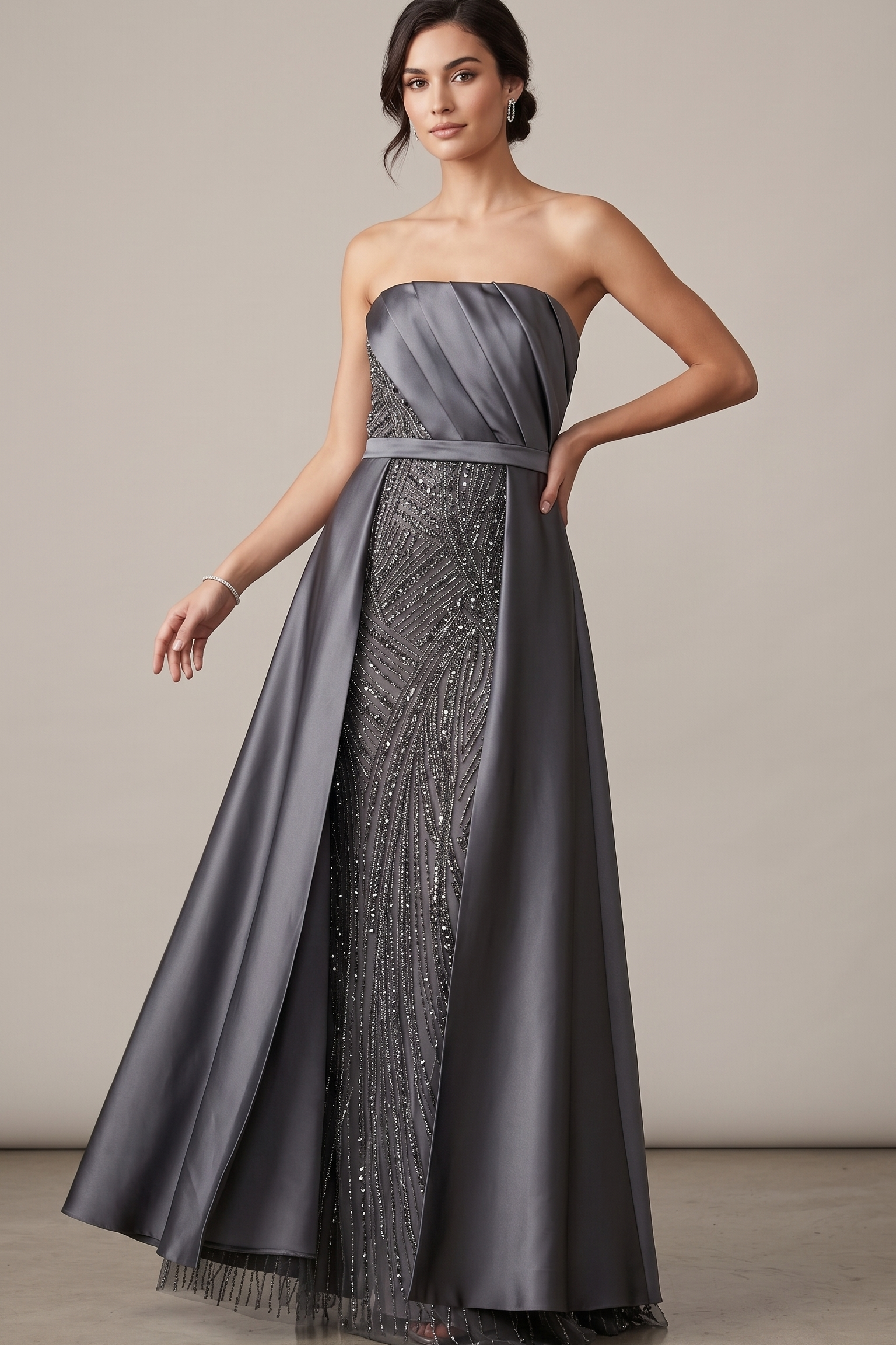Abito a sirena con strass ALC17 GRIGIO MARICLA ELEGANCE 