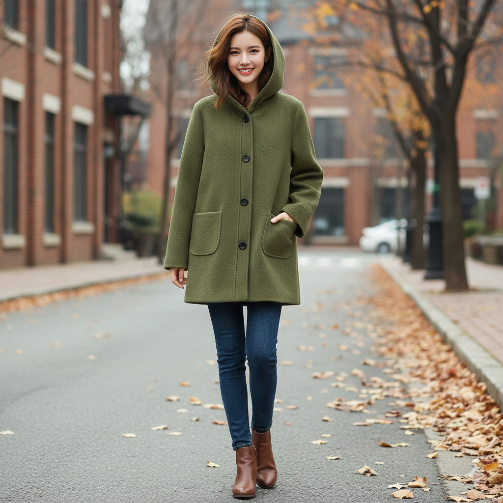 cappotto diagonale con  cappuccio DB10647 VERDE MARICLA 