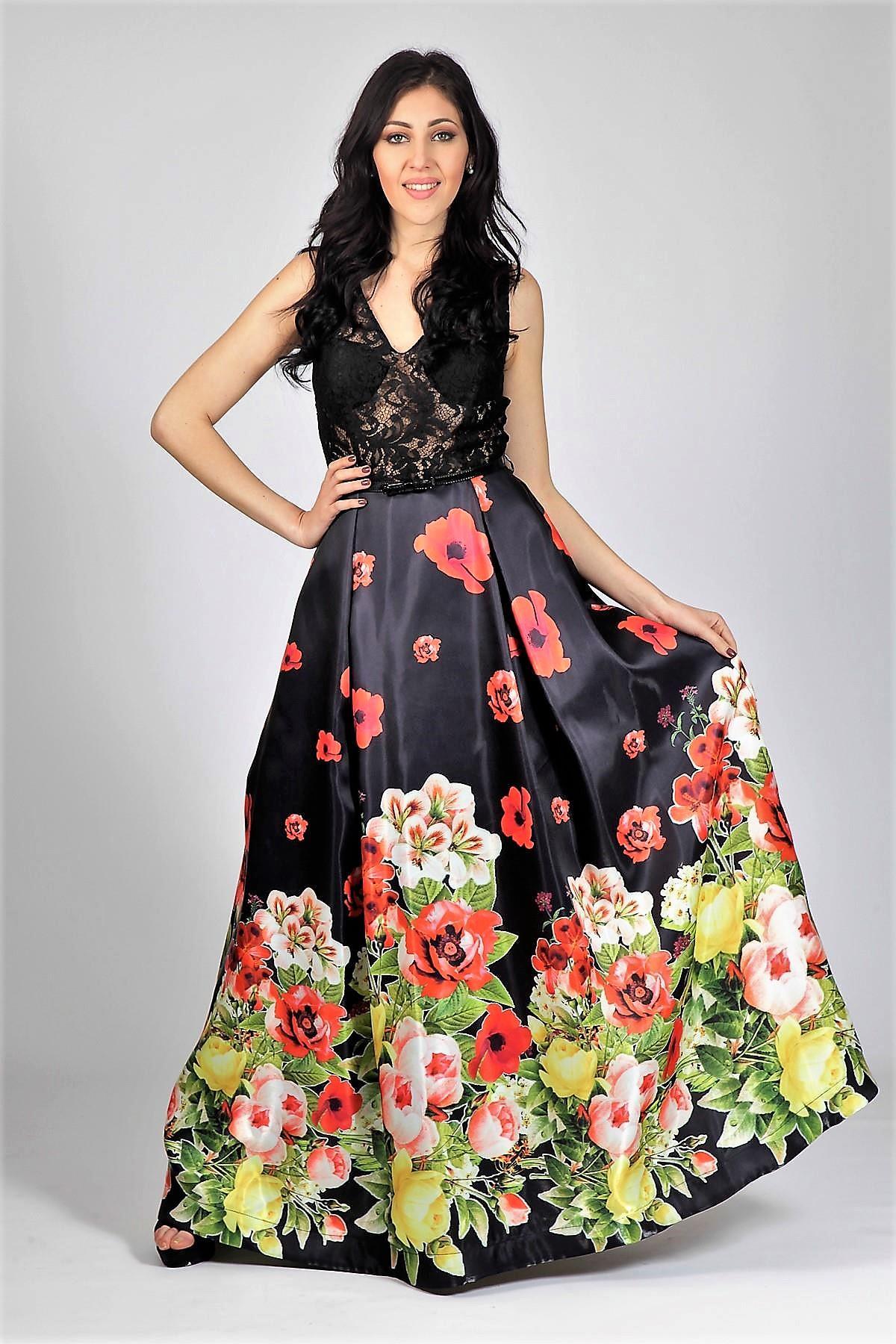 Abito lungo floreale BB27401 NERO MARICLA ELEGANCE 