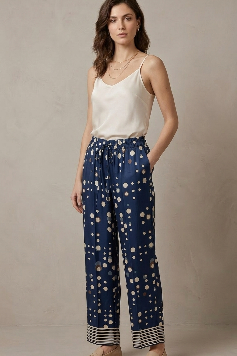 pantalone pois e fantasia CF70217 BLU CARLA FERRONI 