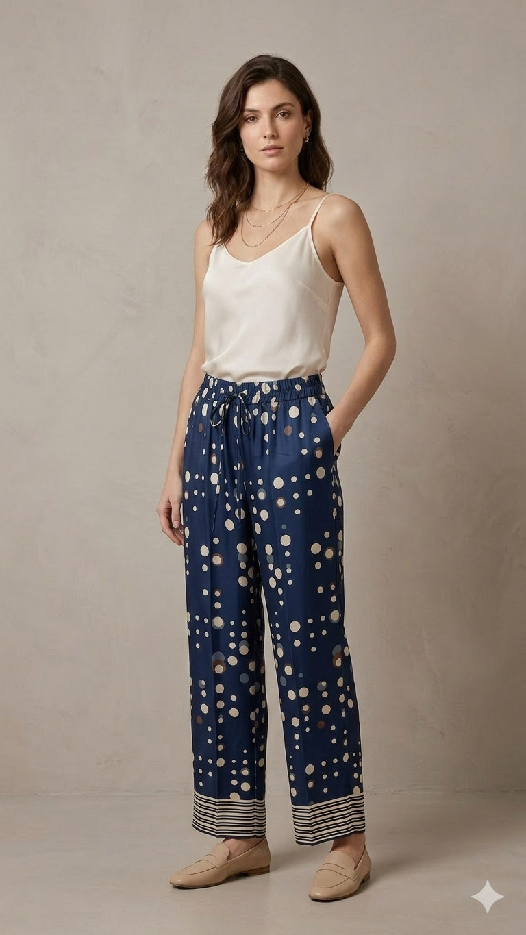 pantalone pois e fantasia CF70217 BLU CARLA FERRONI 
