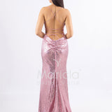 Abito a sirena lungo con micropaillettes <BR/> JC35336 ROSA MARICLA ELEGANCE 