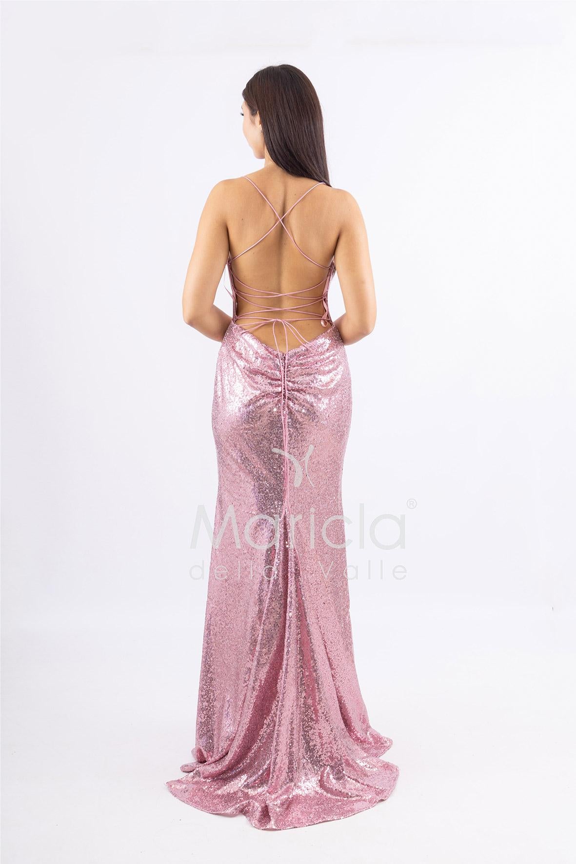 Abito a sirena lungo con micropaillettes <BR/> JC35336 ROSA MARICLA ELEGANCE 