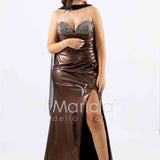 abito lungo bagnato drappeggio DEG55516 BRONZO MARICLA ELEGANCE 