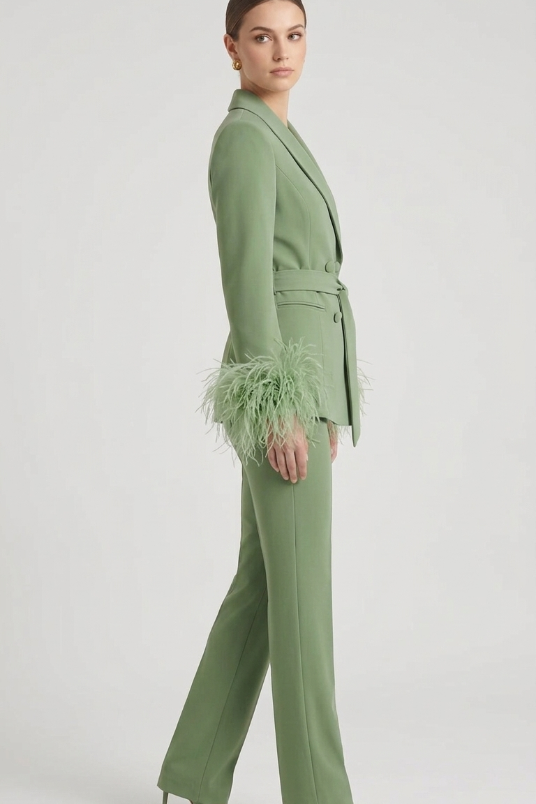 tailleur doppio petto con piume EC04602 ORIGANO MARICLA 