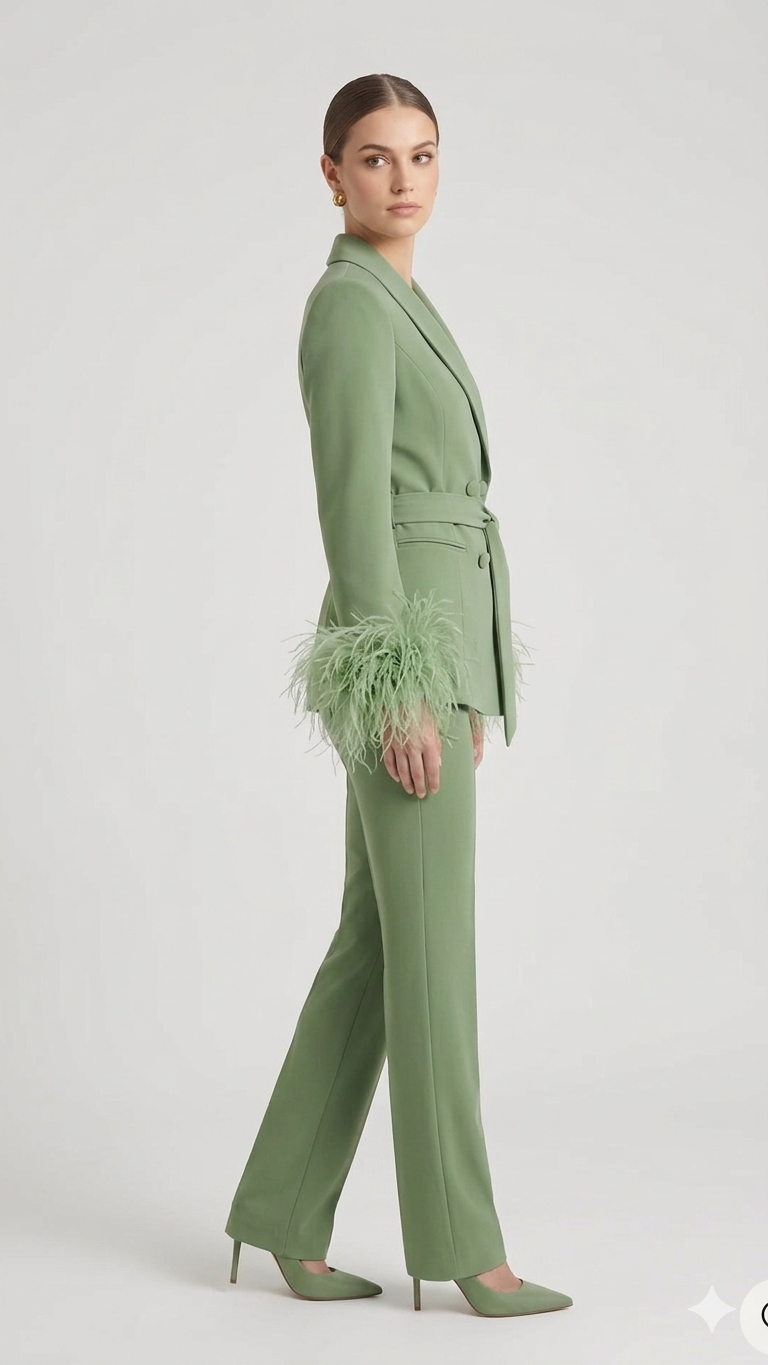 tailleur doppio petto con piume EC04602 ORIGANO MARICLA 