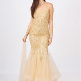 abito lungo glitter con triangoli toulle FI7269 ORO MARICLA ELEGANCE 