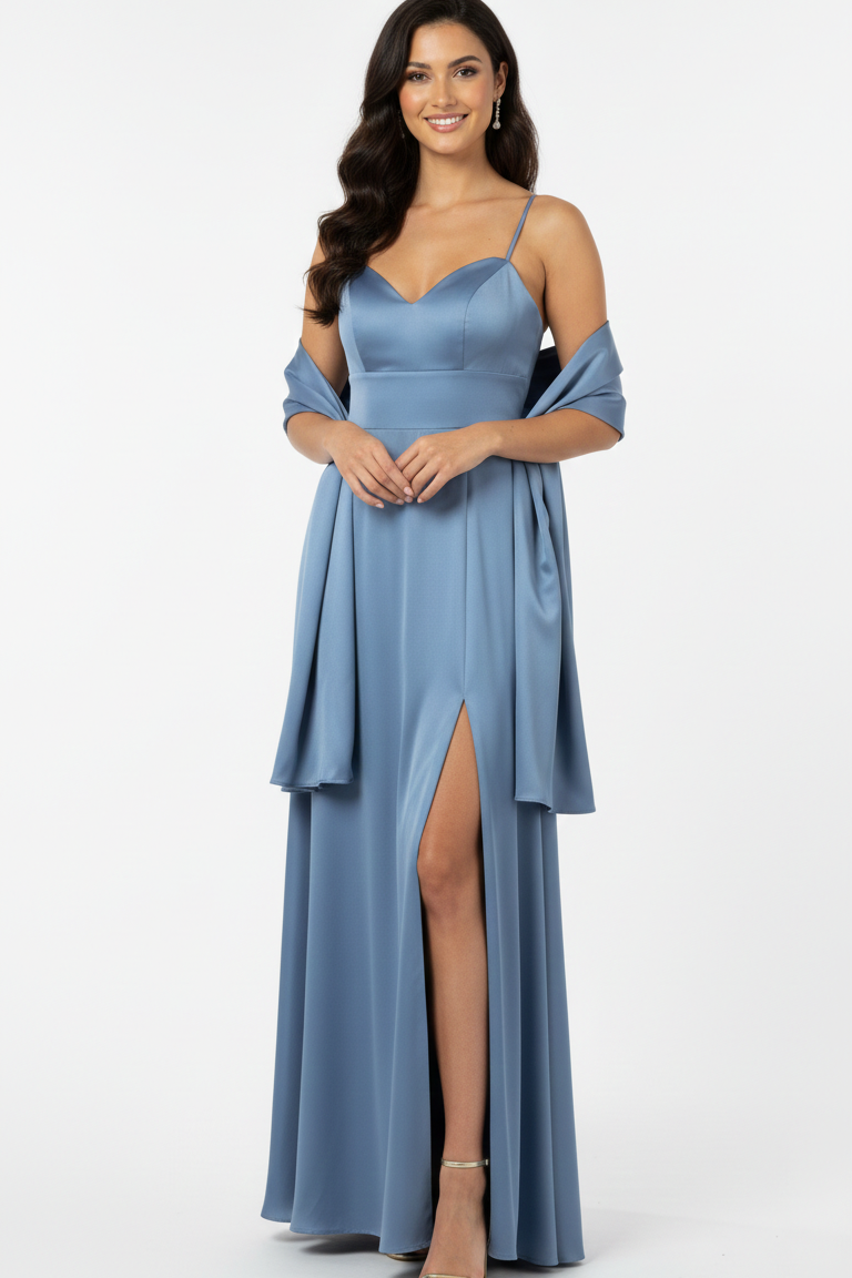 Abito con spacco e scollo a cuore JC35424 INDACO MARICLA ELEGANCE 