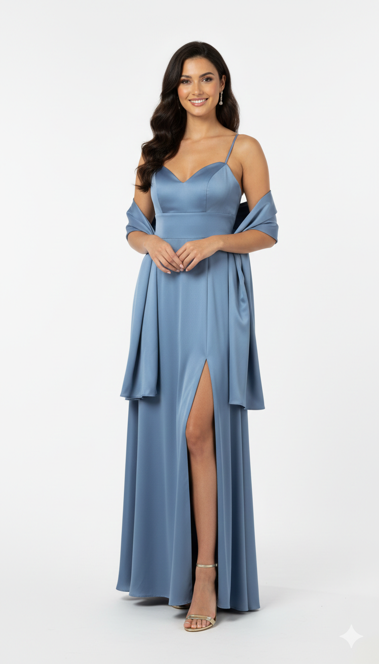 Abito con spacco e scollo a cuore JC35424 INDACO MARICLA ELEGANCE 