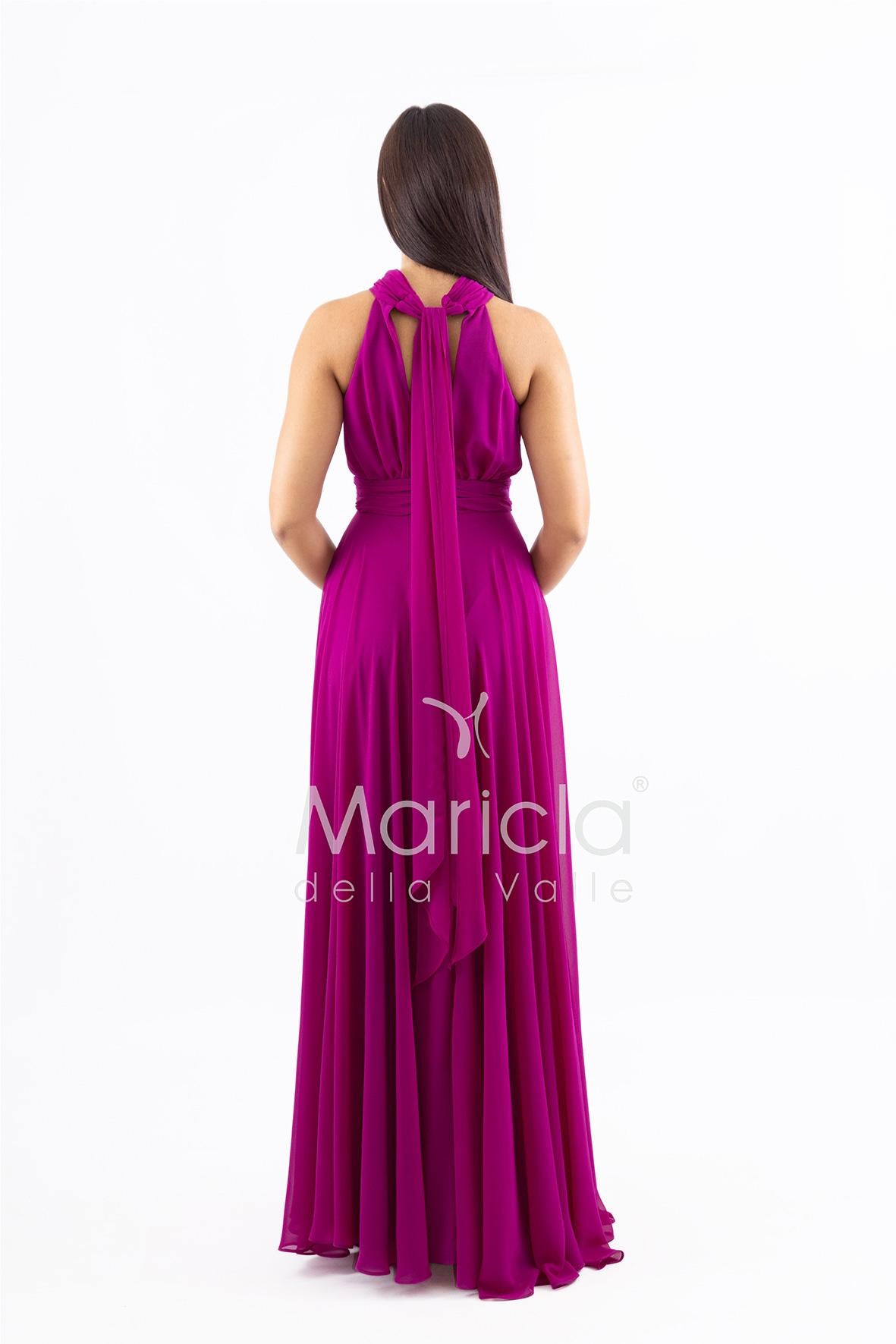 Abito lungo in chiffon con scollo americano FI7518 FUCSIA MARICLA ELEGANCE 