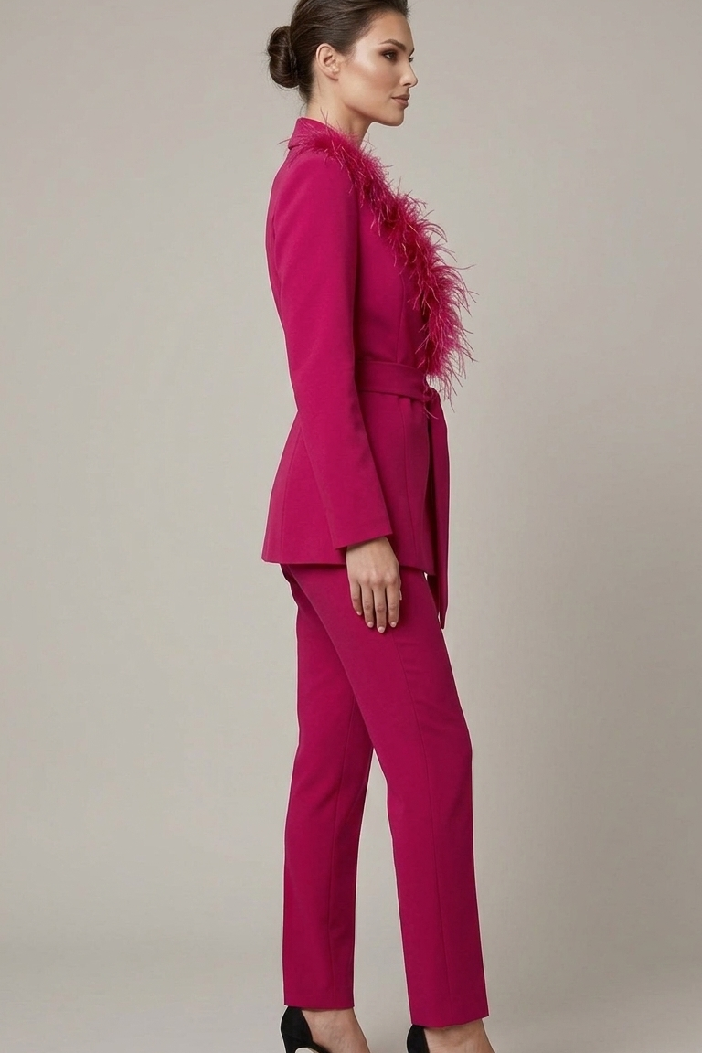 tailleur con piume bavero EC04609 AMARENA MARICLA 