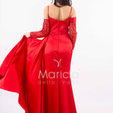 abito lungo con maniche paiette HC7389 ROSSO MARICLA ELEGANCE 
