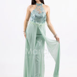 Tuta con piume e ricami SH909TU MENTA SHARON 