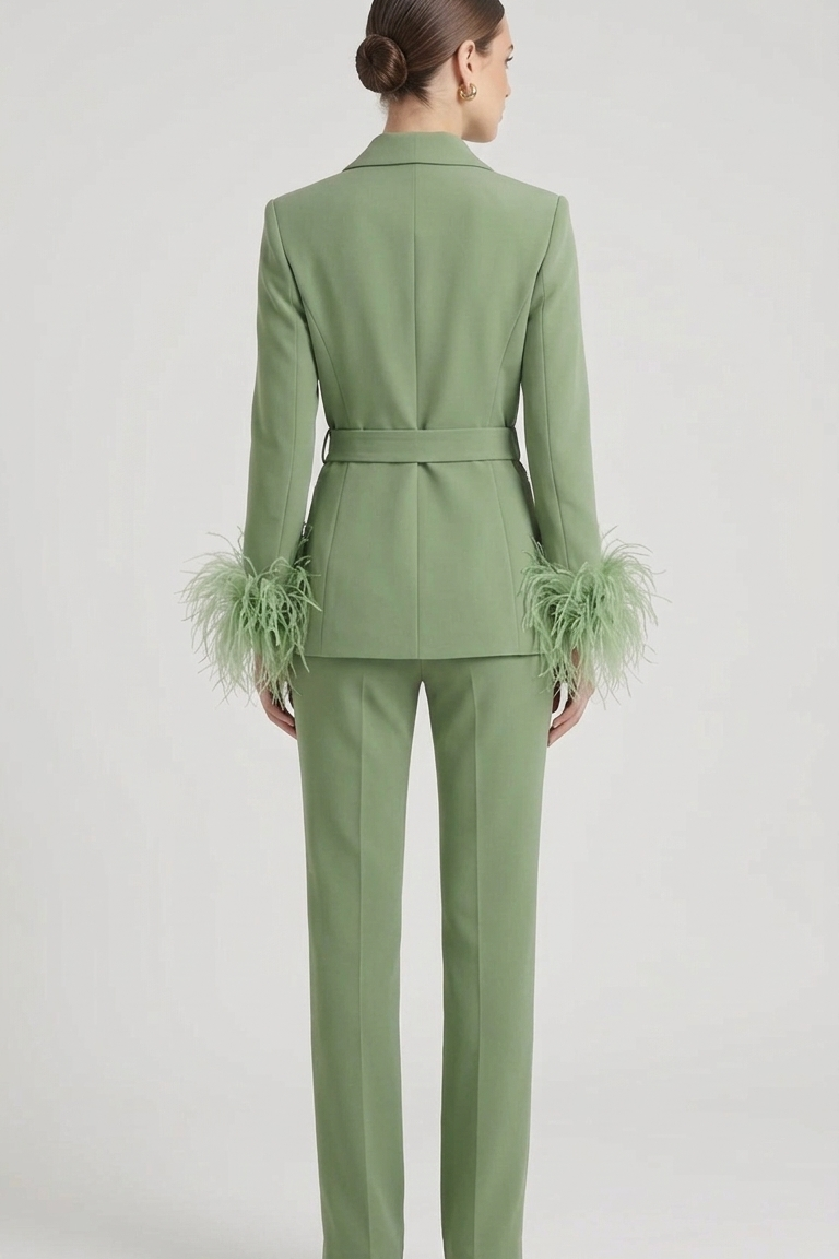 tailleur doppio petto con piume EC04602 ORIGANO MARICLA 