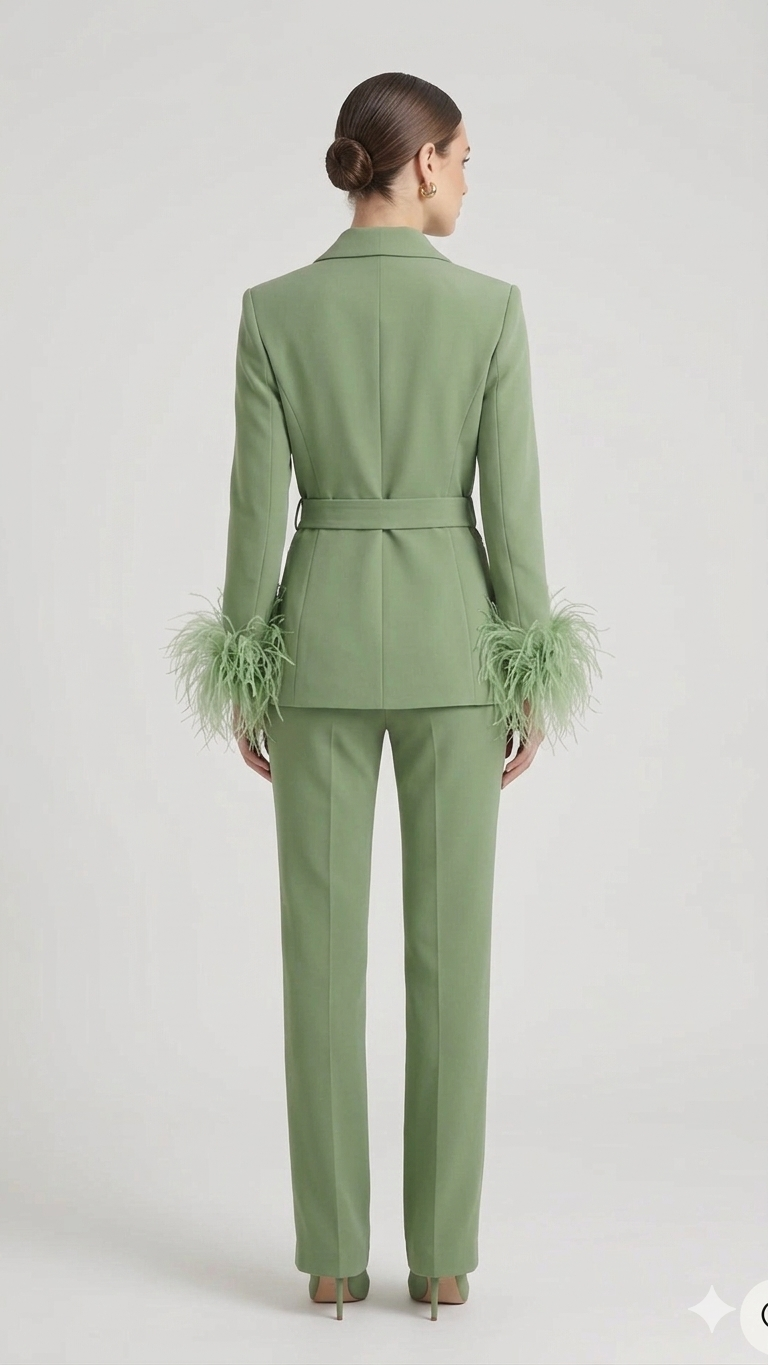 tailleur doppio petto con piume EC04602 ORIGANO MARICLA 