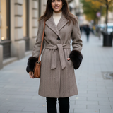 cappotto diagonale con manicotto pelliccia ROMI2754 MORO MARICLA 