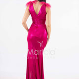 abito lungo effetto bagnato con piume HC5205 FUCSIA MARICLA ELEGANCE 